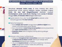 Melalui Surat Edaran, Yopi Krislova Berlakukan PJJ PAUD, SD, SMP se-Kota Padang Imbas Kabut Asap